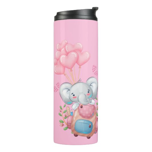 personaliseren | Leuke roze olifant Thermosbeker (Gedraaid links)
