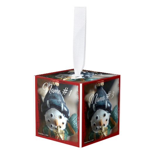 Personaliseren met 6 namen & foto's Cube Ornament (Voorkant hoekig)