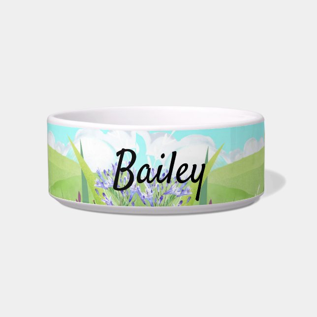 Personaliseren met de naam Garden Ceramic Pet Bowl Voerbakje (Voorkant)