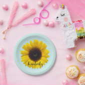 Personaliseren met de naam Grote Zonnebloem Papieren Bordje (Feest)