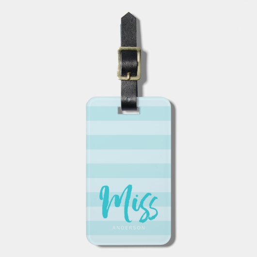 Personaliseren met de naam Miss Preppy Blue Stripe Bagagelabel (Voorkant verticaal)