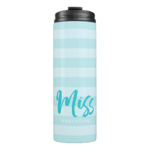 Personaliseren met de naam Miss Preppy Blue Stripe Thermosbeker