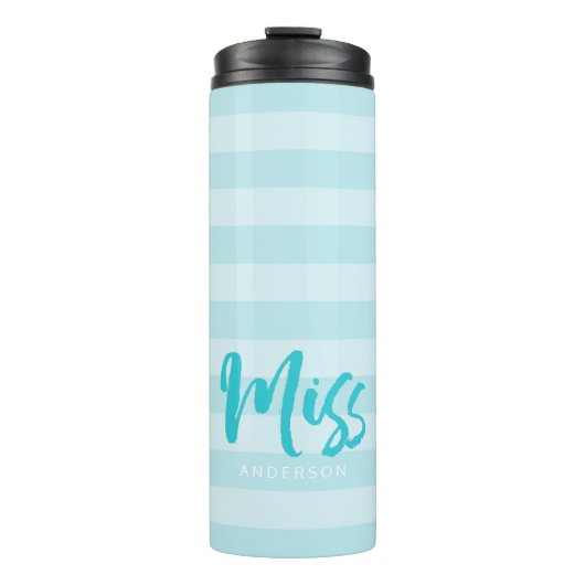 Personaliseren met de naam Miss Preppy Blue Stripe Thermosbeker (Voorkant)
