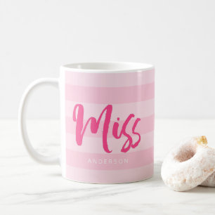 Personaliseren met de naam Miss Preppy Roze Stripe Koffiemok