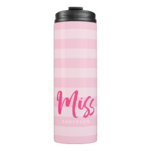 Personaliseren met de naam Miss Preppy Roze Stripe Thermosbeker