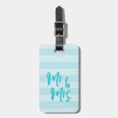 Personaliseren met naam Mr en Mrs Blue Stripes Bagagelabel (Voorkant verticaal)