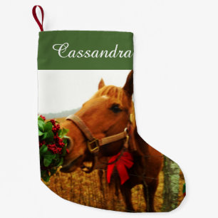 Personaliseren met naam / paard rode boog & mistle kleine kerstsok