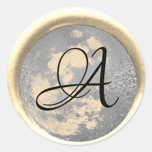 *~* PERSONALISEREN Monogram Zilver plus Gouden Wax Ronde Sticker (Voorkant)