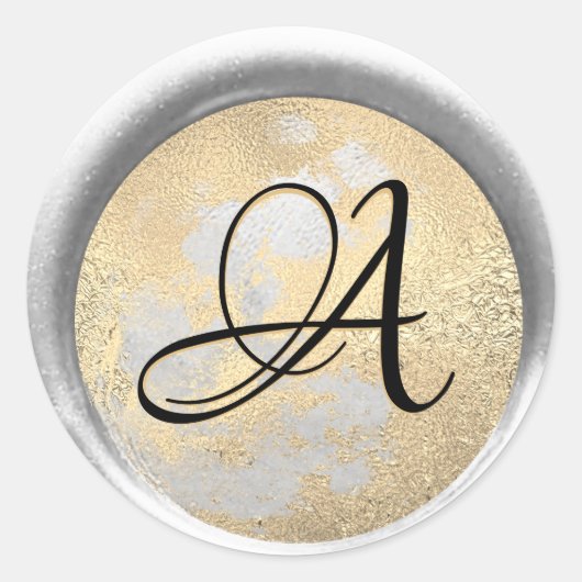 *~* PERSONALISEREN Monogram Zilver plus Gouden Wax Ronde Sticker (Voorkant)