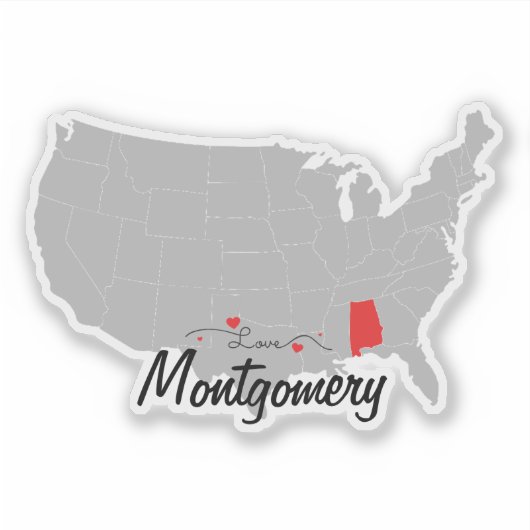 Personaliseren - Montgomery, Alabama Kaart US Sticker (Voorkant)