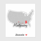 Personaliseren - Montgomery, Alabama Kaart US Sticker (Vel)