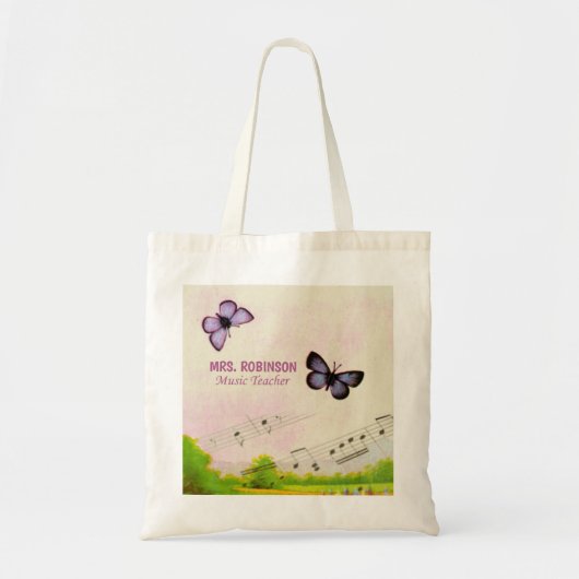 Personaliseren, Muziek Butterflies Bedankt leraar Tote Bag (Voorkant)