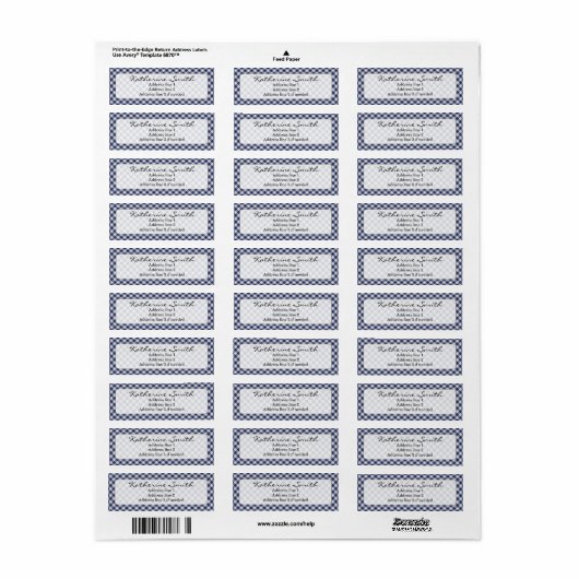 Personaliseren: Navy Blue Gingham Controleer patro Etiket (Full Sheet)