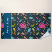 Personaliseren onder het Zee Marine Life Dark Back Strandlaken (Voorkant)