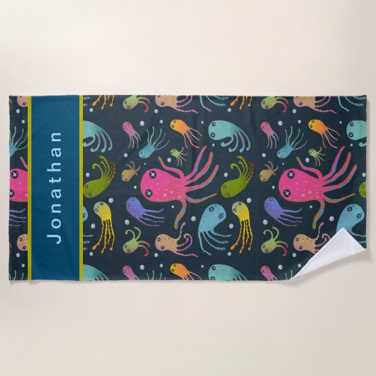 Personaliseren onder het Zee Marine Life Dark Back Strandlaken (Voorkant)