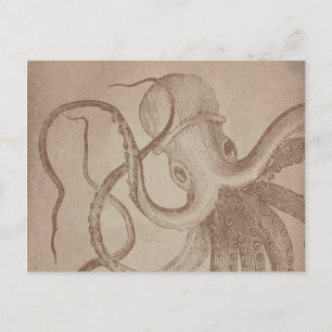 Personaliseren oude octopus document zee briefkaart