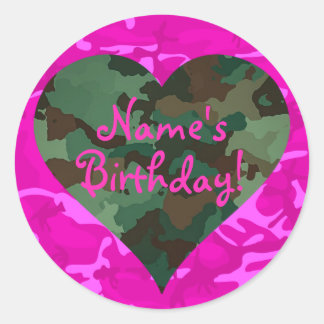 Personaliseren - Pink Camo Ronde Sticker