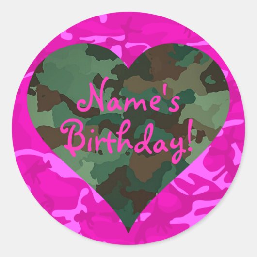 Personaliseren - Pink Camo Ronde Sticker (Voorkant)