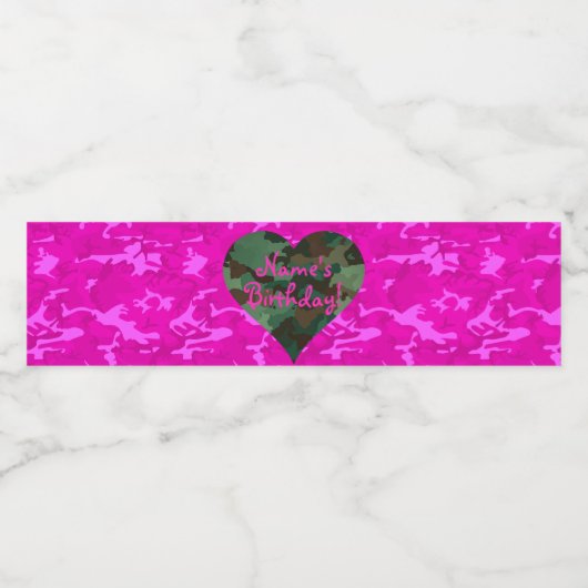 Personaliseren - Pink Camo Waterfles Etiket (Enkel label)