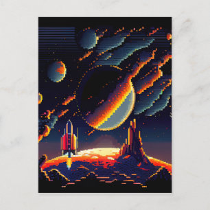 Personaliseren - Retro 8-bit Pixel Space Rocket Briefkaart