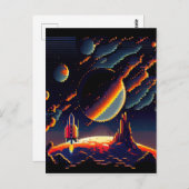 Personaliseren - Retro 8-bit Pixel Space Rocket Briefkaart (Voorkant / Achterkant)