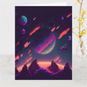 Personaliseren - Retro 8-bits gepixelde ruimtekuns Kaart (Gele Bloem)