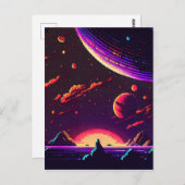 Personaliseren - Retro 8-bits pixelruimte Briefkaart (Voorkant / Achterkant)