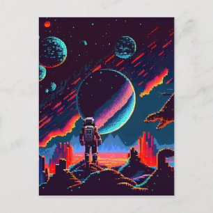 Personaliseren - Retro 8-bits ruimteastronaut Briefkaart
