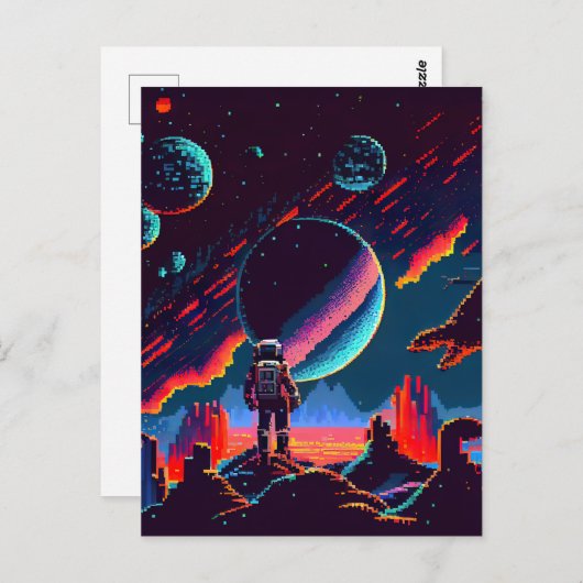 Personaliseren - Retro 8-bits ruimteastronaut Briefkaart (Voorkant / Achterkant)