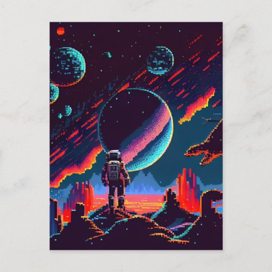 Personaliseren - Retro 8-bits ruimteastronaut Briefkaart (Voorkant)