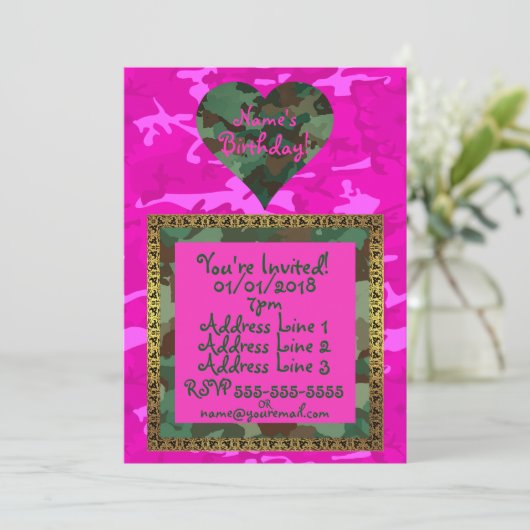 Personaliseren - Roze Camo Kaart (Staand voorkant)