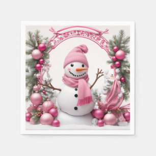 Personaliseren: Roze Kerstmis Sneeuwman Servet