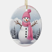 Personaliseren: Roze Sjaal Xmas Sneeuwman Keramisch Ornament (Rechts)