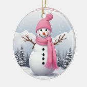 Personaliseren: Roze Sjaal Xmas Sneeuwman Keramisch Ornament (Links)