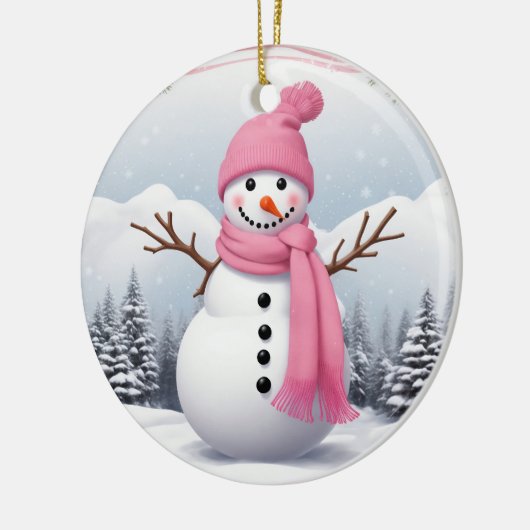 Personaliseren: Roze Sjaal Xmas Sneeuwman Keramisch Ornament (Links)
