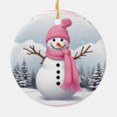 Personaliseren: Roze Sjaal Xmas Sneeuwman Keramisch Ornament (Achterkant)