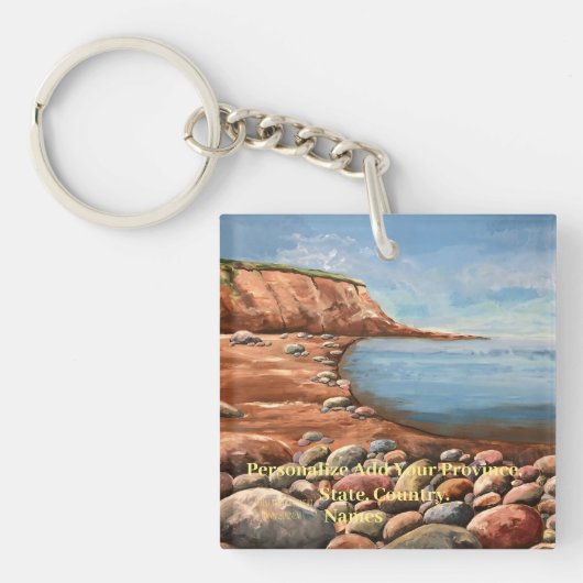 PERSONALISEREN Rustieke Blues / bruine Ocean Art Sleutelhanger (voorkant)