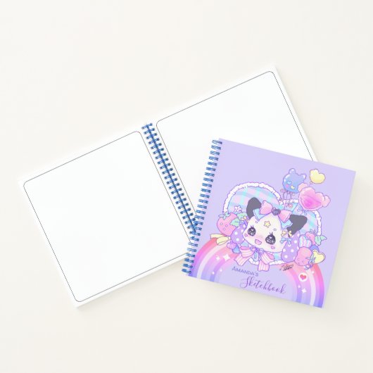 Personaliseren - schattig kat bunny, paars notitieboek (Binnen)