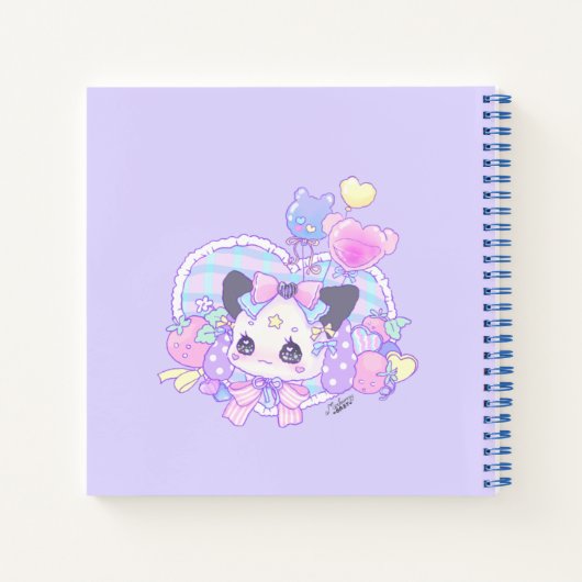 Personaliseren - schattig kat bunny, paars notitieboek (Achterkant)