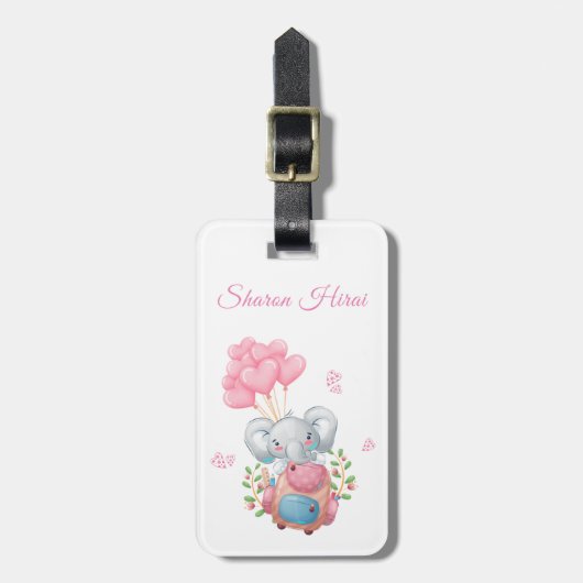 personaliseren | Schattig roze olifant Bagagelabel (Voorkant verticaal)