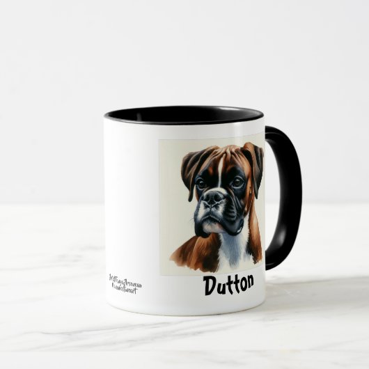 Personaliseren / Schattigee Boxer Waterverf Portri Mok (Voorkant rechts)