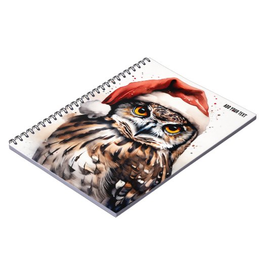 PERSONALISEREN: Uil met kerst pet | Notitieboek (Linkerzijde)