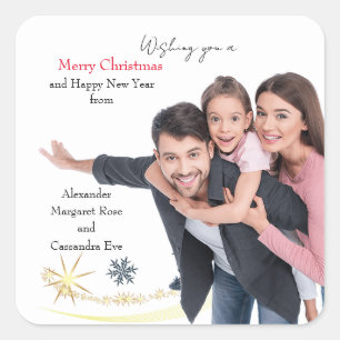 Personaliseren Upload fotonamen Kerstmis Groet Vierkante Sticker