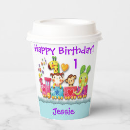 Personaliseren van Birthday Animal Train Young Chi Papieren Bekers