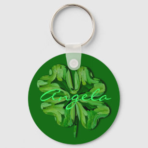 (Personaliseren)Vier lef-klaver met naam Sleutelhanger