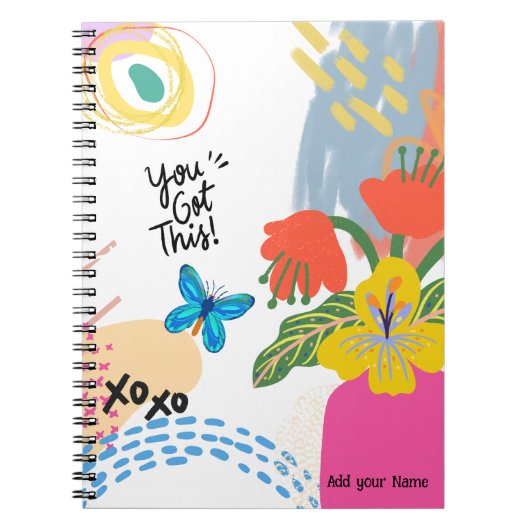 PERSONALISEREN: Vlinder + Bloemen | Notitieboek (Voorkant)