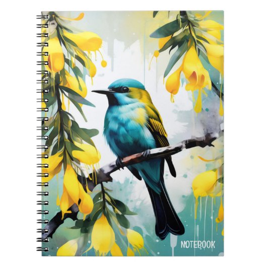 PERSONALISEREN: Vogel + gele bloemen | Notitieboek (Voorkant)