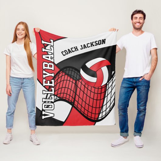 Personaliseren - Volleybal 🏐 ontwerp - Rood en Zw Fleece Deken (In situ)