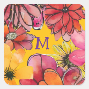 Personaliseren. Vrolijke jaren 70 vibe bloem krach Vierkante Sticker