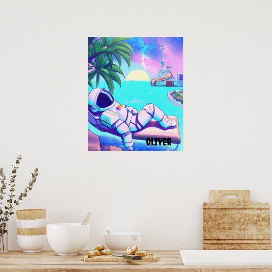 PERSONALISERENDE ONTSPANNENDE RUIMTEVAARDER STRAND POSTER (Keuken)